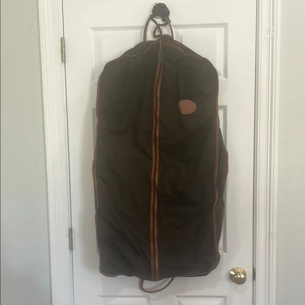 Vintage 1970’s Garment Bag travel hanging folding exterior zipper handles Brown